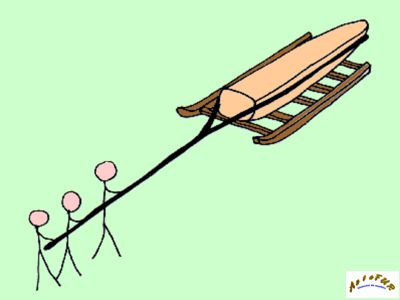 le transport d'un menhir sur une luge